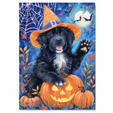 Newfoundland Dog Halloween Witch Hat Canvas Wall Art for Pet Lovers Home Décor for Autumn Party on Ready to Hang 1.5" Thick Canvas Wrap, Floating Framed Canvas, Flat Rolled Canvas